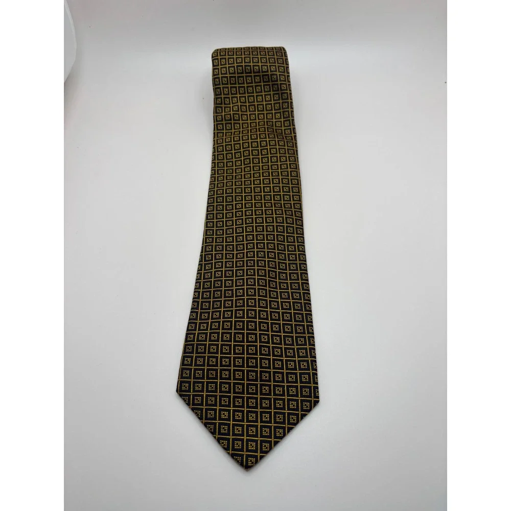 Tie Rack Mens Silk Tie Navy Blue Gold Geometric Grid Made in Italy Necktie